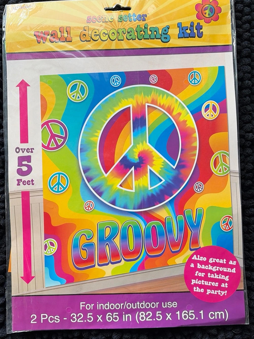 Amscan Rainbow Tie-Dye Peace Sign Wall Decor Kit